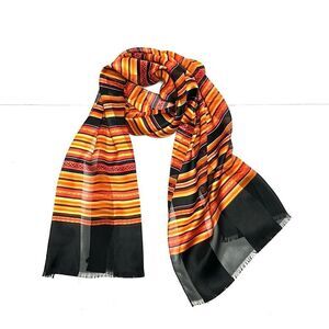 ERRE Silk Oblong Scarf Striped Orange Black Yellow Hand Rolled 62x17”